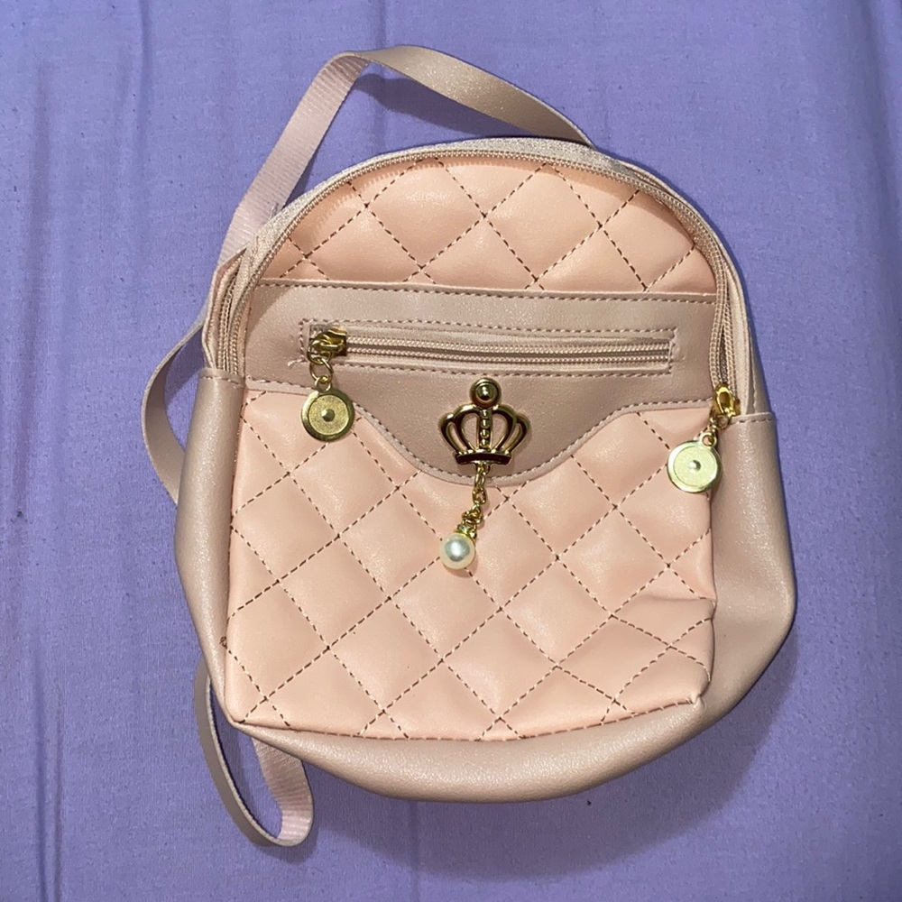 Girls Mini Backpack , Light Pink , pearls , crown